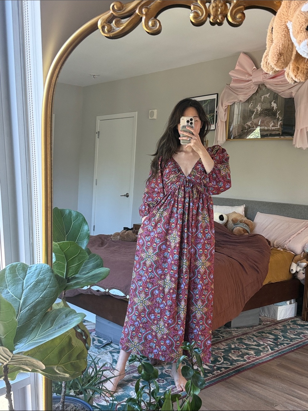 NWOT Printfresh Sloane Maxi Dress in Festive Tapestry Burgundy